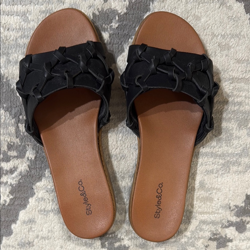 Style & Co. Black Ruffle Sandals Casual Slip-On slides size 7